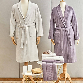 Karaca Home Casita Flos 6 Parça Gri Mürdüm Aile Banyo Seti