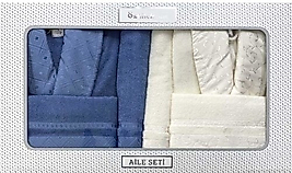 Özdilek Serene Aile Bornoz Seti Krem-Mavi