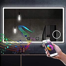 DNR 75x105 Cm Bluetoothlu Buğu Yapmayan Makyaj Aynalı Dokunmatik Beyaz Ledli Dikdörtgen Banyo Aynası