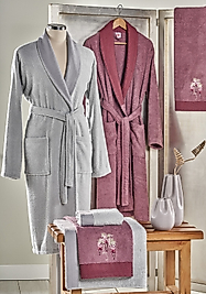 Taç Pure Cotton Lea Çift Kişilik Pamuk Aile Seti Mürdüm - Gri