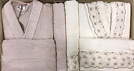 Özdilek Pamuk Aile Bornoz Seti-Begonvil Krem- Bej