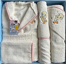 Özdilek Tweety Lisanslı Nakışlı Bambu Bebek Bornoz Seti