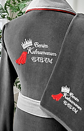 Özdilek Benim Kahraman Babam Nakışlı Kadife Erkek Bornoz Seti