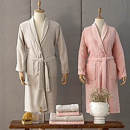 Karaca Home Casita Flos 6 Parça Taş Pudra Aile Bornoz Seti