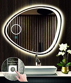 DNR Dokunmatik Ledli Makyaj Aynalı Asimetrik Banyo Aynası Dekoratif LED Işıklı Yatay Ayna