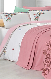 Sarev Eva Mia Pembe Tek Kişilik %100 Pamuk Nevresim Takımı ve Pike Seti