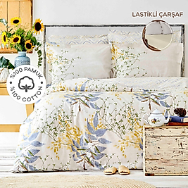 Karaca Home Clarinda Hardal %100 Pamuk Çift Kişilik Lastik Çarşaflı Nevresim Takımı
