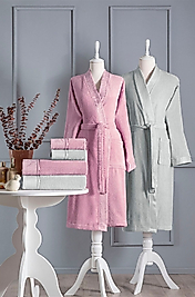 Özdilek Ditsy Aile Bornoz Seti Pembe-Gri