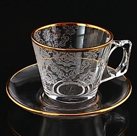 Paşabahçe 97302 Helena Kulplu 6 Kişilik Dekoratıf Çay Fincan Takımı-Altın