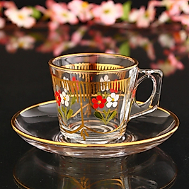 Paşabahçe 97301 Aycin Kulplu 6 Kişilik Dekoratıf Kahve-Espresso Fincan Takımı-Altın