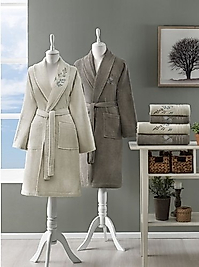 Özdilek Soft Leaf Bornoz Seti Bej-Kahve