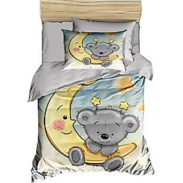 Mira Home Yenidoğan Kız  Erkek Unisex Bebek Nevresim Takımı 3D Pamuklu Aydaki Ayıcık