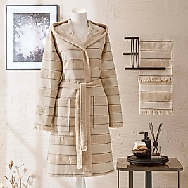 Taç Casual Pamuk Bornoz Set Bej L/xl