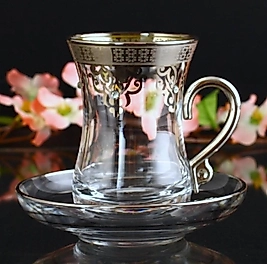 Paşabahçe Fantasia Collection Nida Dekorlu ve Kulplu 6 Kişilik Çay Bardak Takımı-Platin