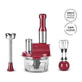 Karaca mm Prosteel 2000W Cam Mutfak Robotu Kırmızı Inox