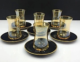 Paşabahçe 95483 Siyah Lüster Mat Altın Çay Bardağı Takım 6 Lı