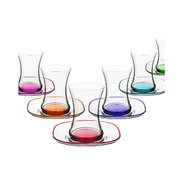 Lav Zen Renkli Çay Seti Çay Takımı - Çay Bardağı Çay Tabağı 12 Prç.