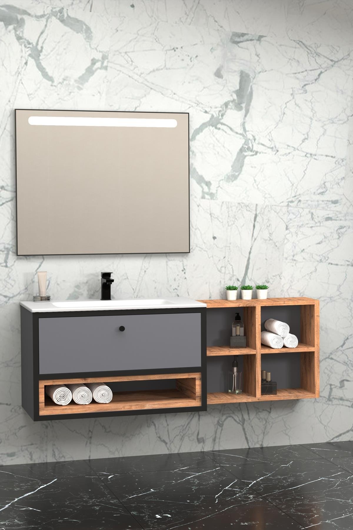 Netdeko Espero 80 cm Siyah Lavabolu