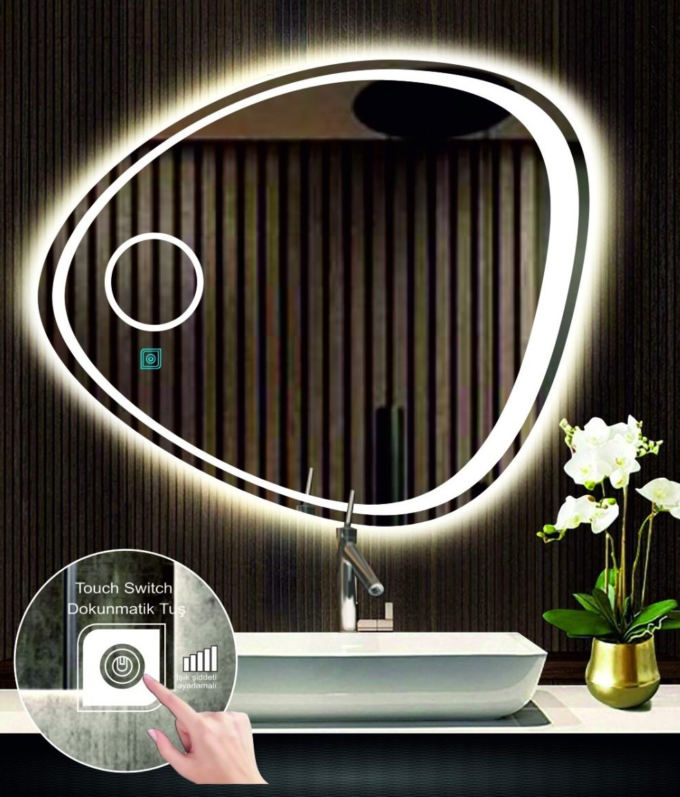 DNR Dokunmatik Ledli Makyaj Aynalı Asimetrik Banyo Aynası Dekoratif LED Işıklı Yatay Ayna