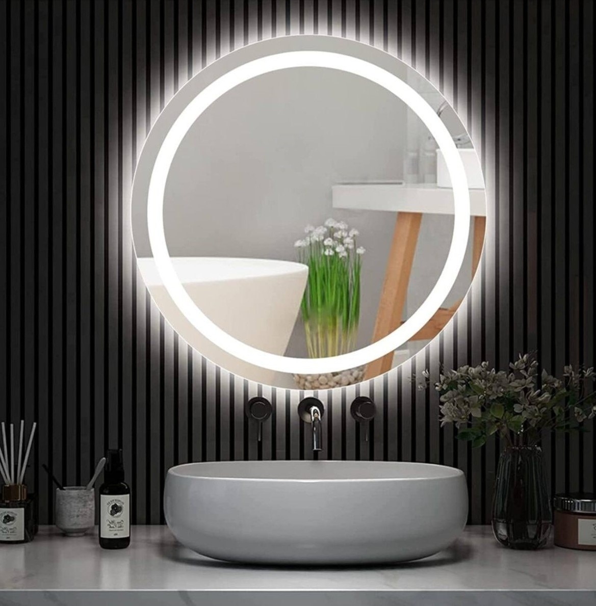 DNR 70 cm Beyaz Ledli Kumlamalı Yuvarlak