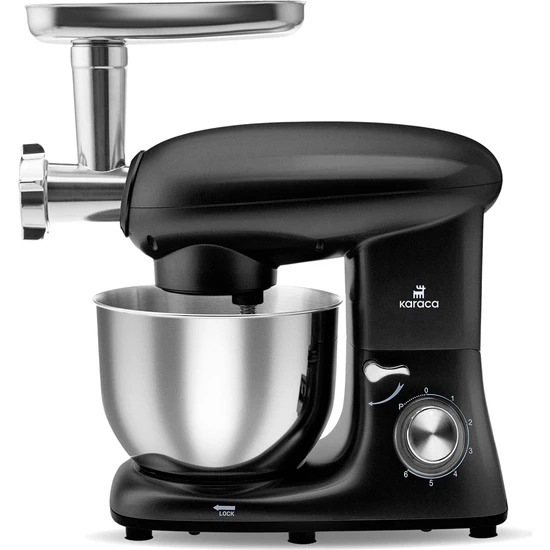 Karaca Multichef Stand Mikser Shiny Black Mutfak Şefi 1900W 5,5 Lt (Kıyma Çekme sucuk-Sosisiçli Köfte Aparatlı)