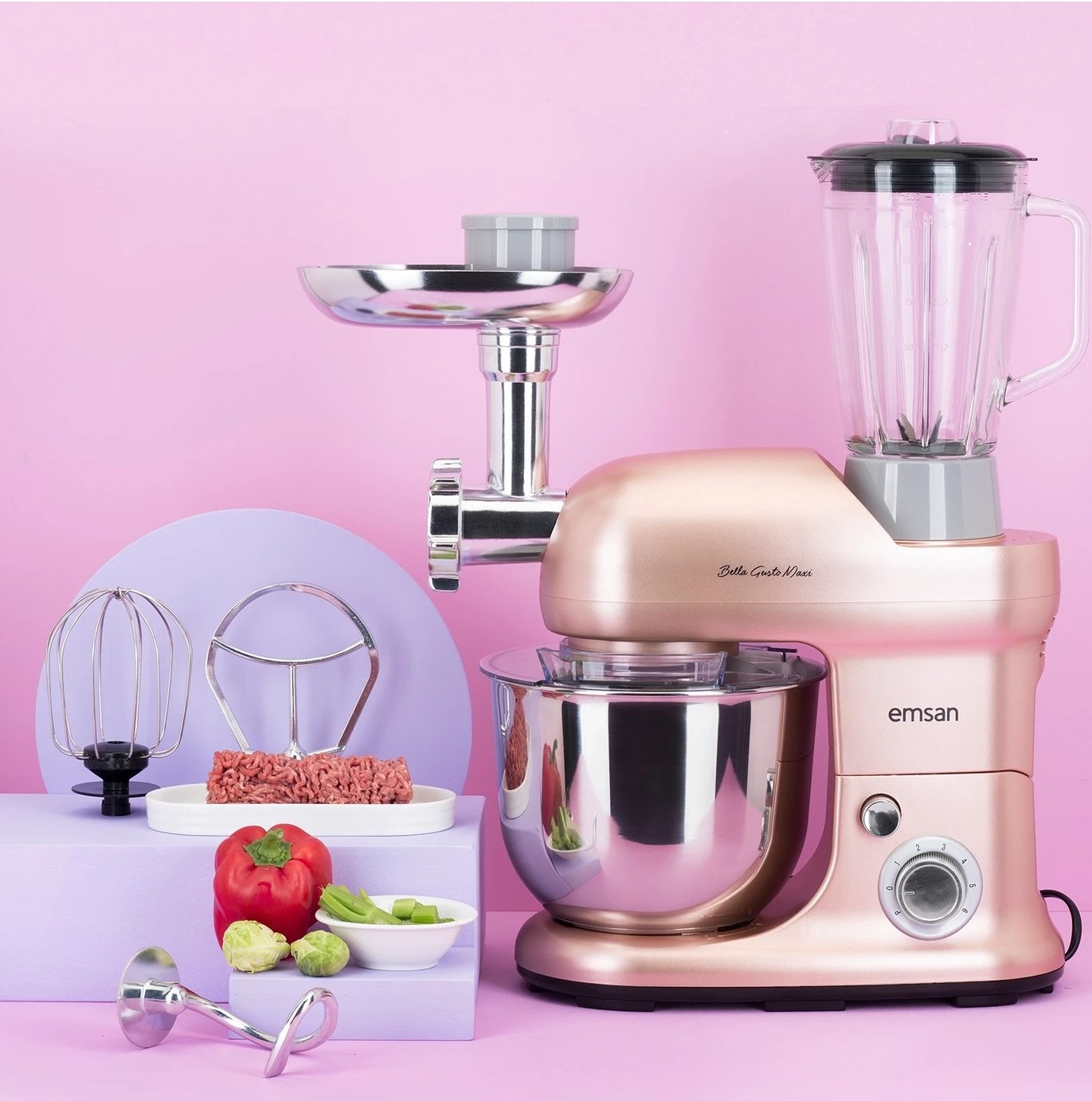 Emsan Çok Amaçlı Mutfak Şefi 5in1 (Çırpma, Yoğurma, Karıştırma, Kıyma, Katı Meyve Smothie