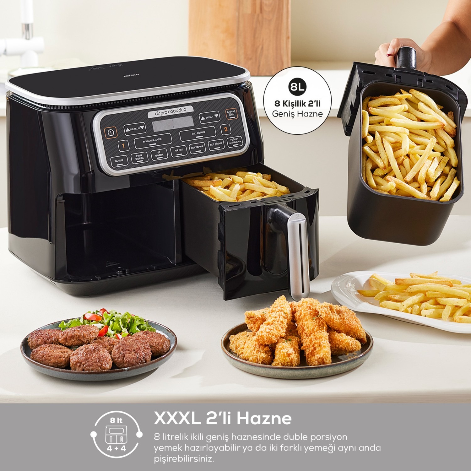 Karaca 8 Fonksiyonlu Premium Iki Hazneli Air Pro Cook Duo Tandır Xxxl 8 Litre Geniş Hazneli Airfryer Rosegold 8 Kişilik