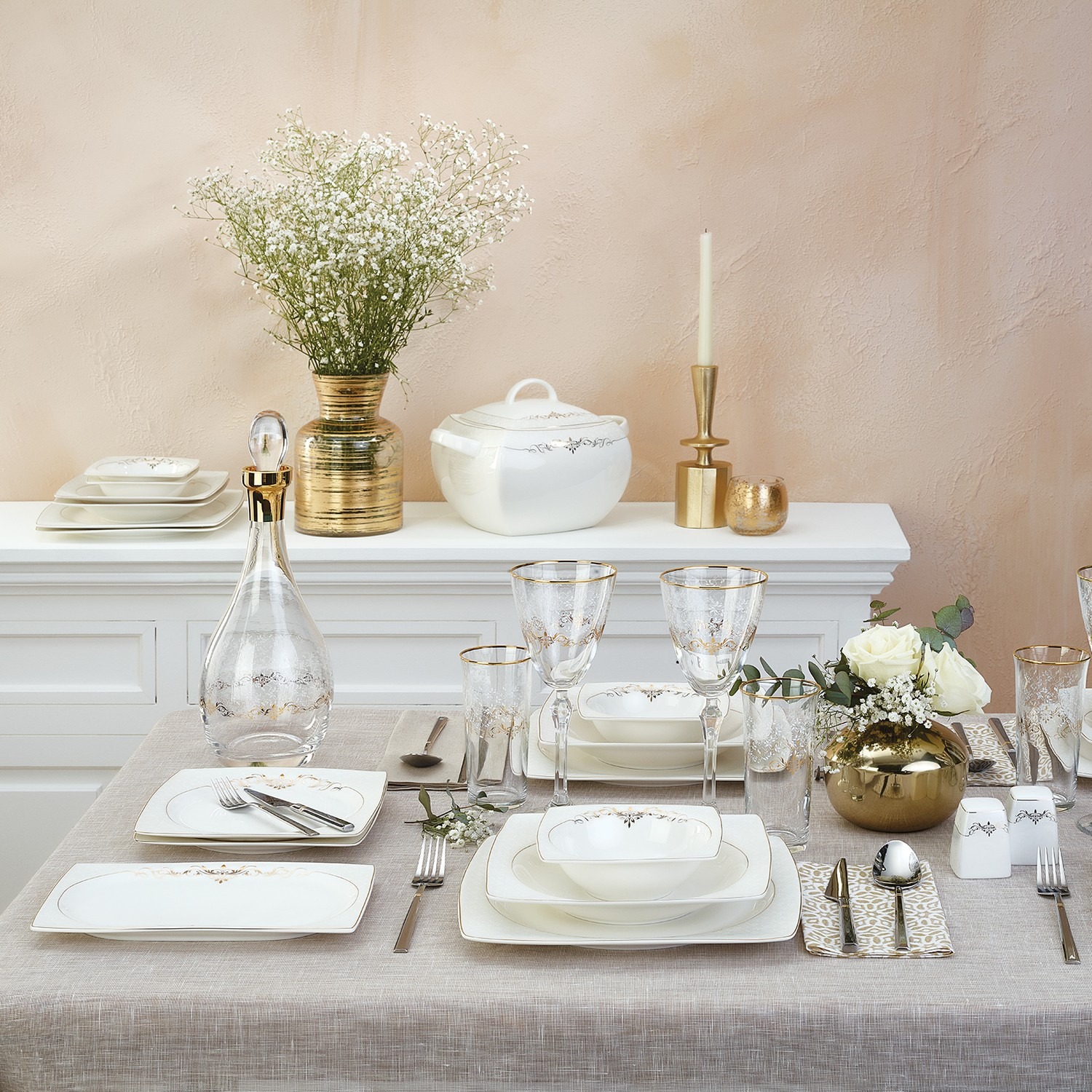 Emsan Ems Fine Bone Lorella Gold 61 Parça 12 Kişilik Yemek Takımı