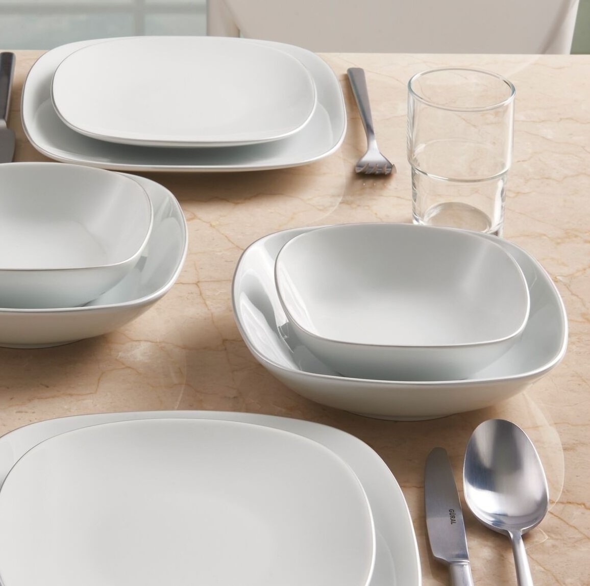 GÜRAL PORSELEN MİMOZA 24 PARÇA 6 KİŞİLİK YEMEK TAKIMI PIRLANTA