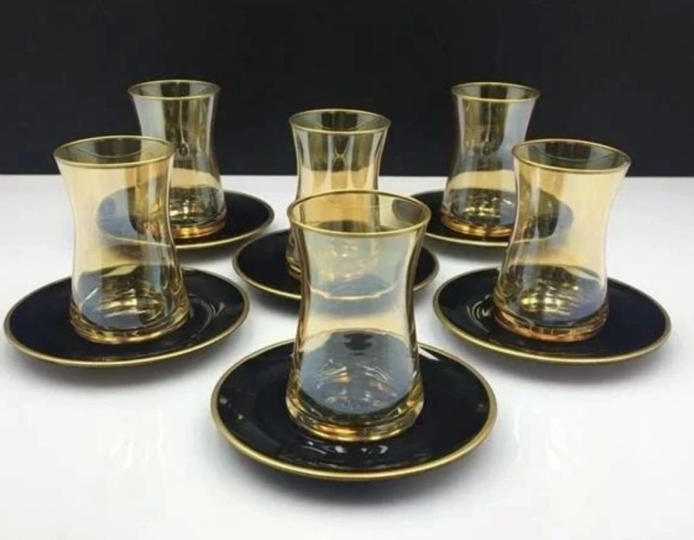 Paşabahçe 95483 Siyah Lüster Mat Altın Çay Bardağı Takım 6 Lı