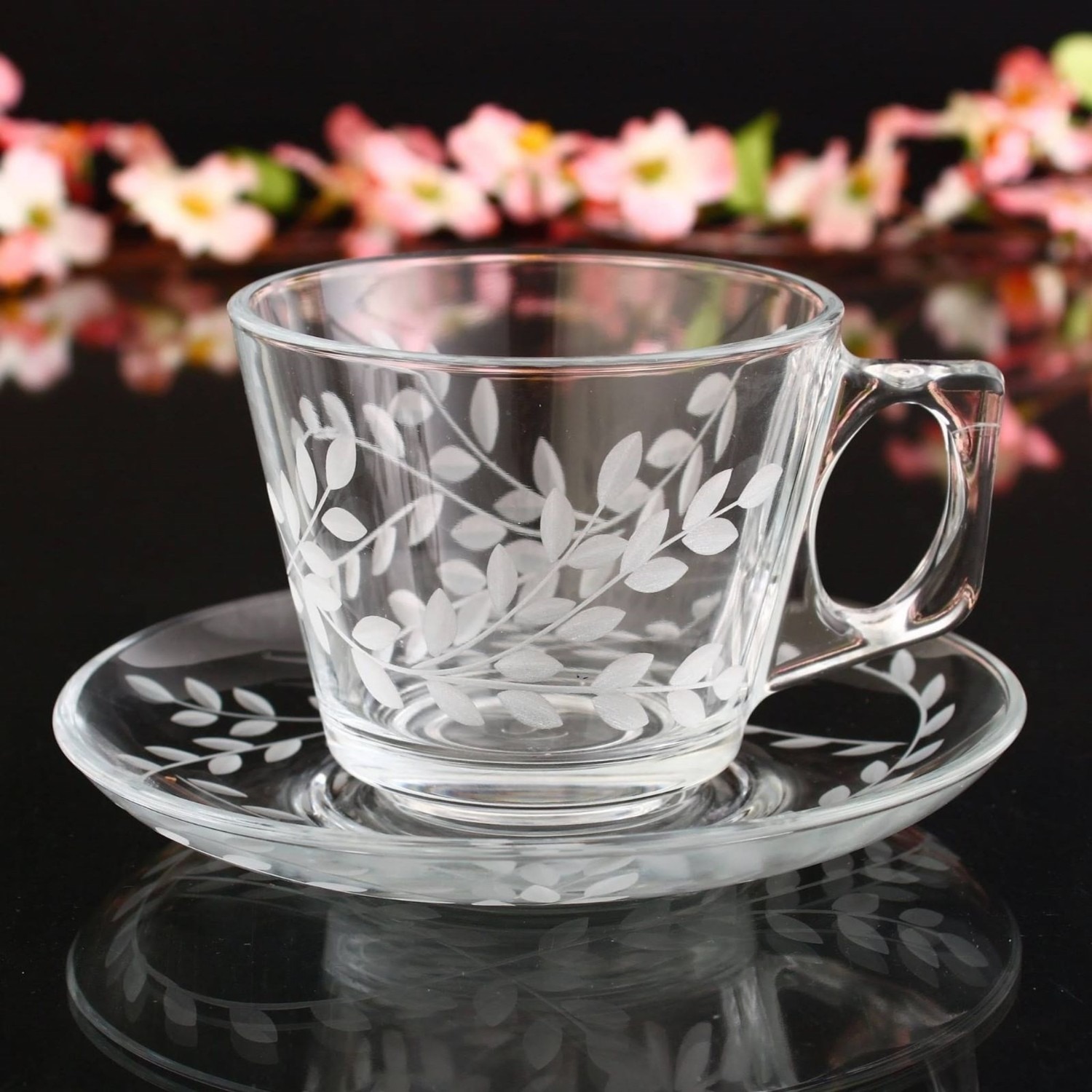 Paşabahçe Sarmaşık Kulplu 6 Kişilik Dekoratif Çay Fincan Takımı