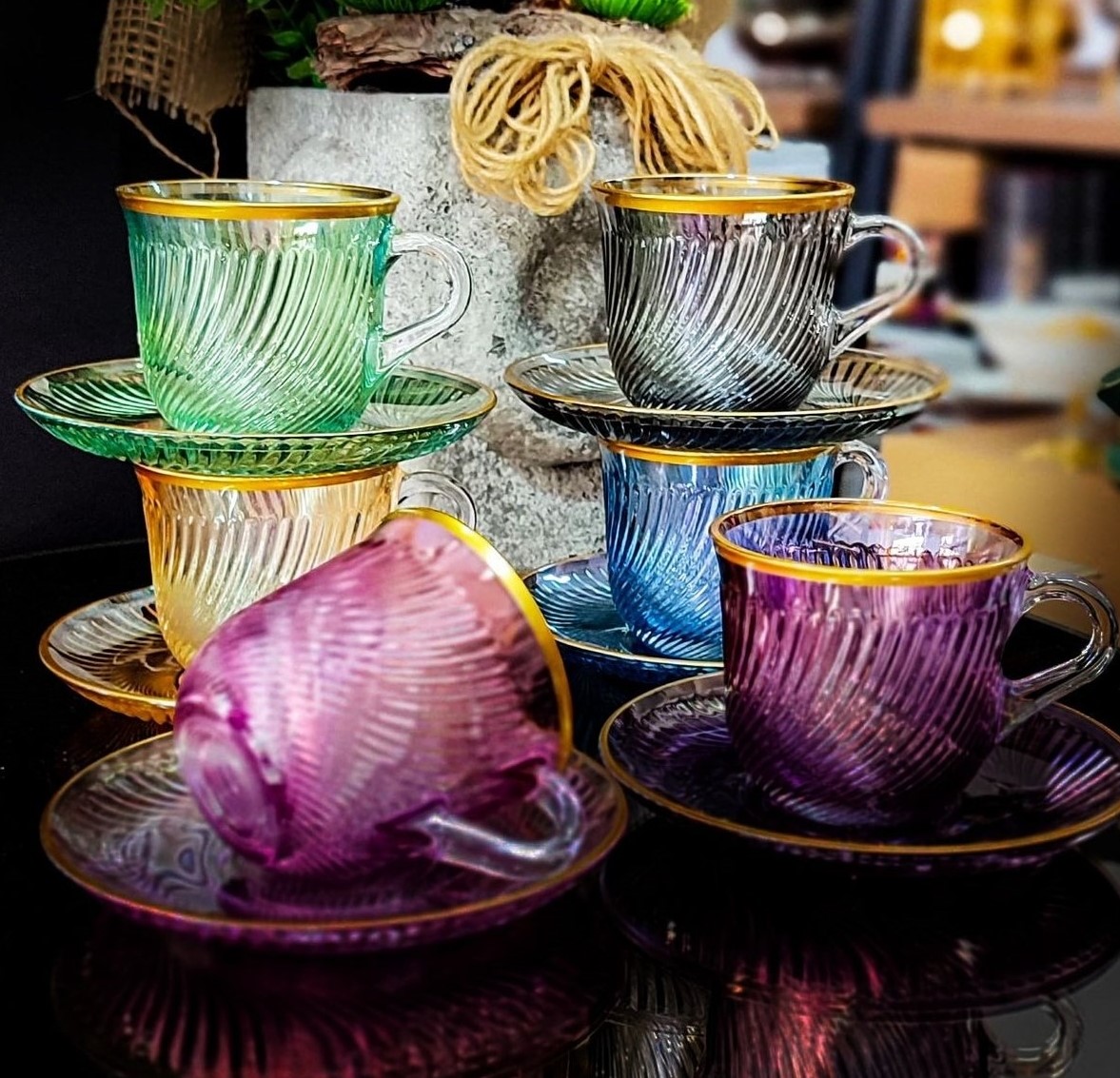 Paşabahçe Elit Home Gökkuşağı Altı Renk(Renkli) 12 Parça Marmara Çay&kahve Fincan Takımı