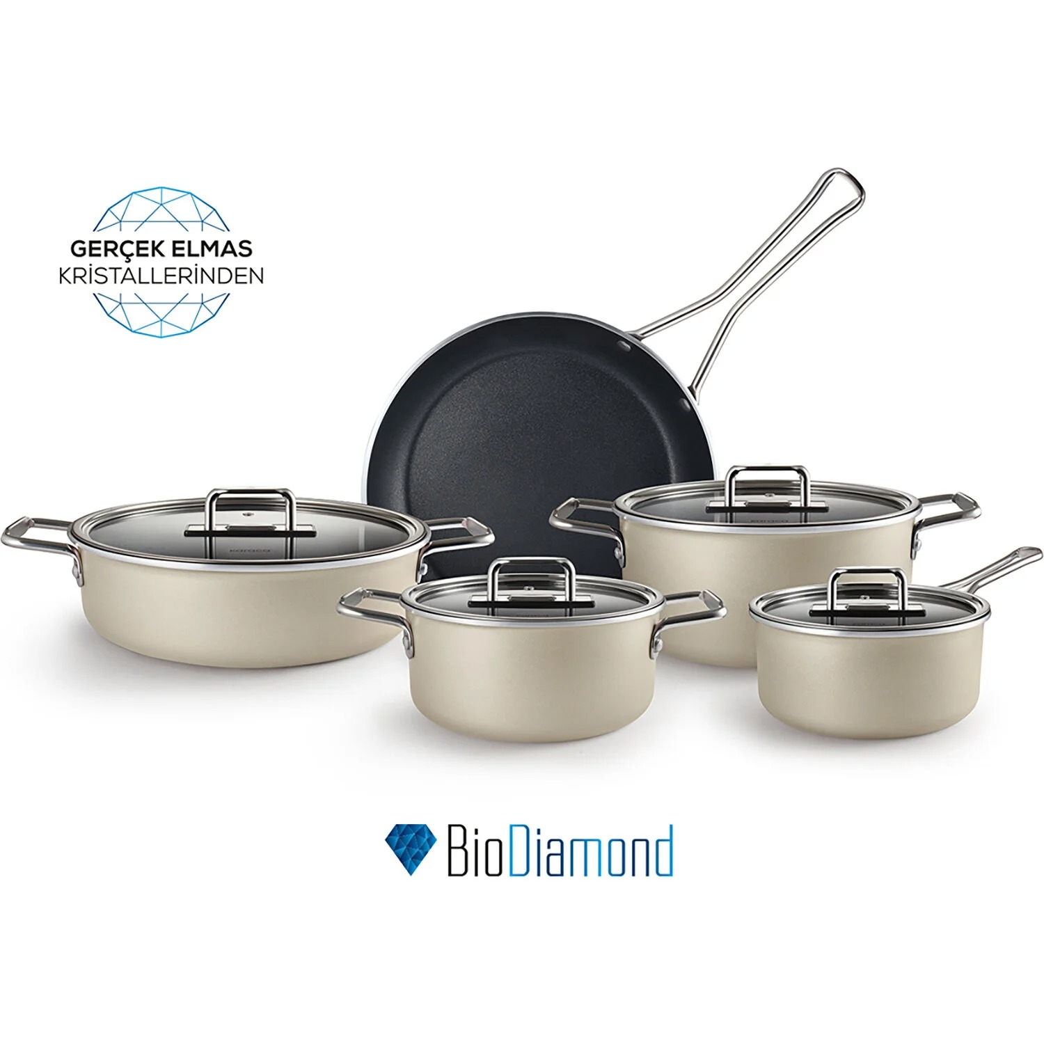 Karaca Mastermaid Biodiamond 9 Parça Tencere Seti Krem