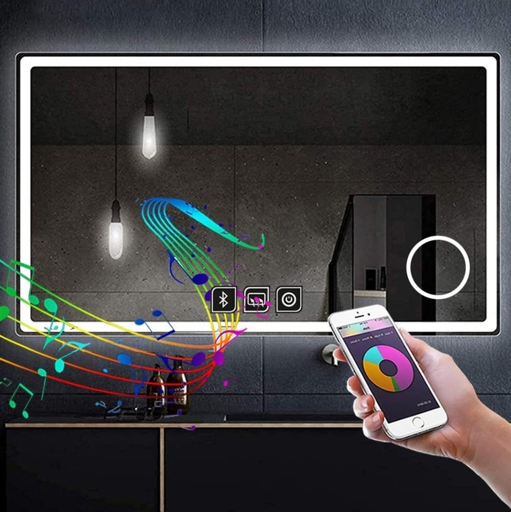 DNR 75x105 Cm Bluetoothlu Buğu Yapmayan Makyaj Aynalı Dokunmatik Beyaz Ledli Dikdörtgen Banyo Aynası