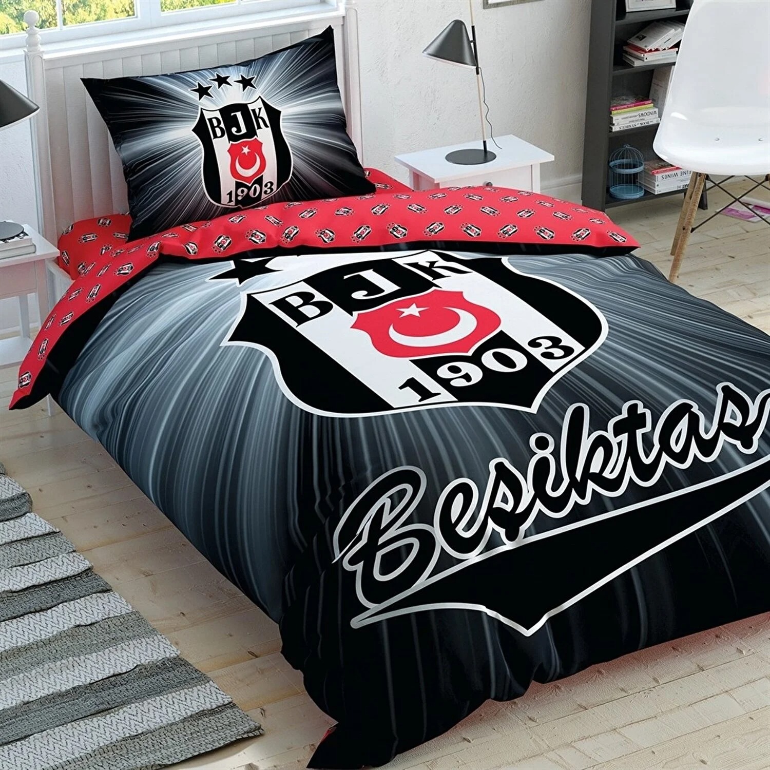Taç Lisanslı Genç Beşiktaş Glow Tek Kişilik Nevresim Takımı