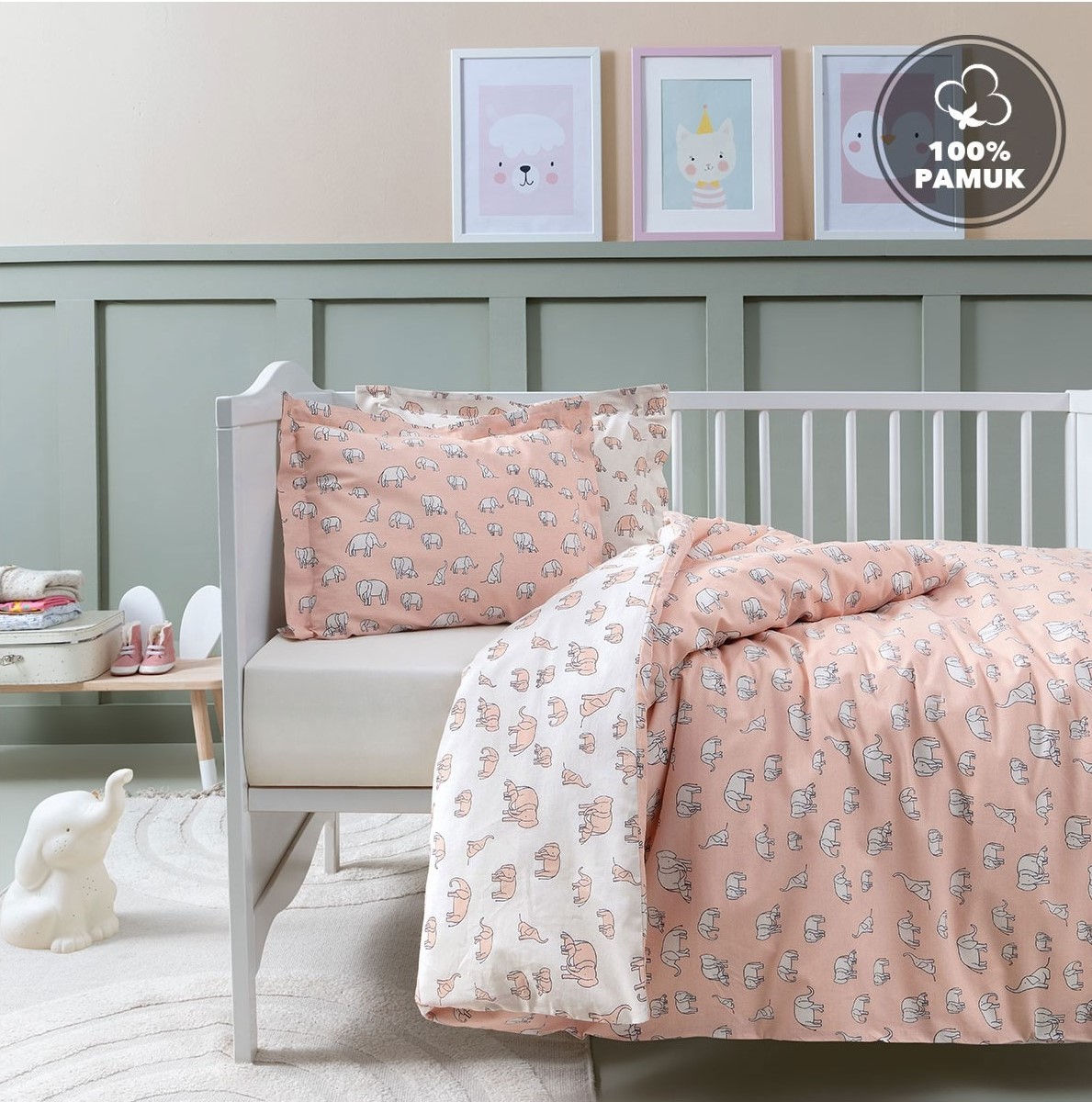 Yataş Mini Povey Bebek Ranforce %100 Pamuk Nevresim Takımı - Somon