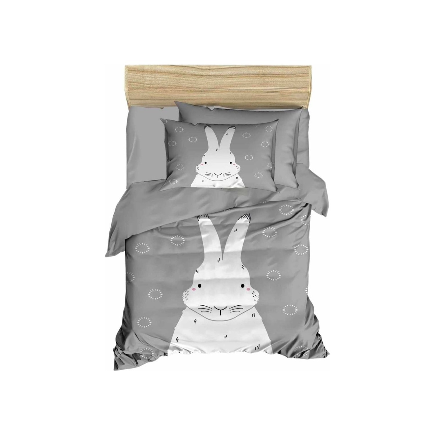 Mira Home Yenidoğan Kız  Erkek Unisex Bebek Nevresim Takımı %100 Pamuklu Gri Tavşan