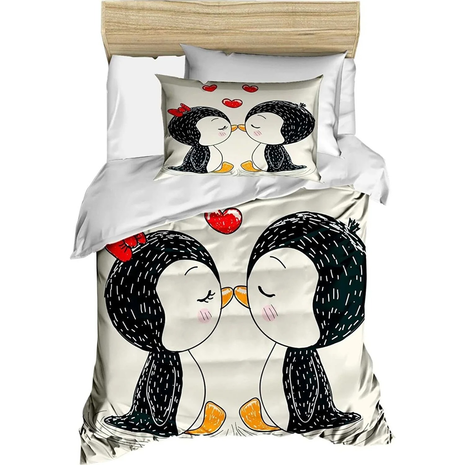 Mira Home Yenidoğan Kız Bebek Nevresim Takımı; %100 Pamuklu Penguen