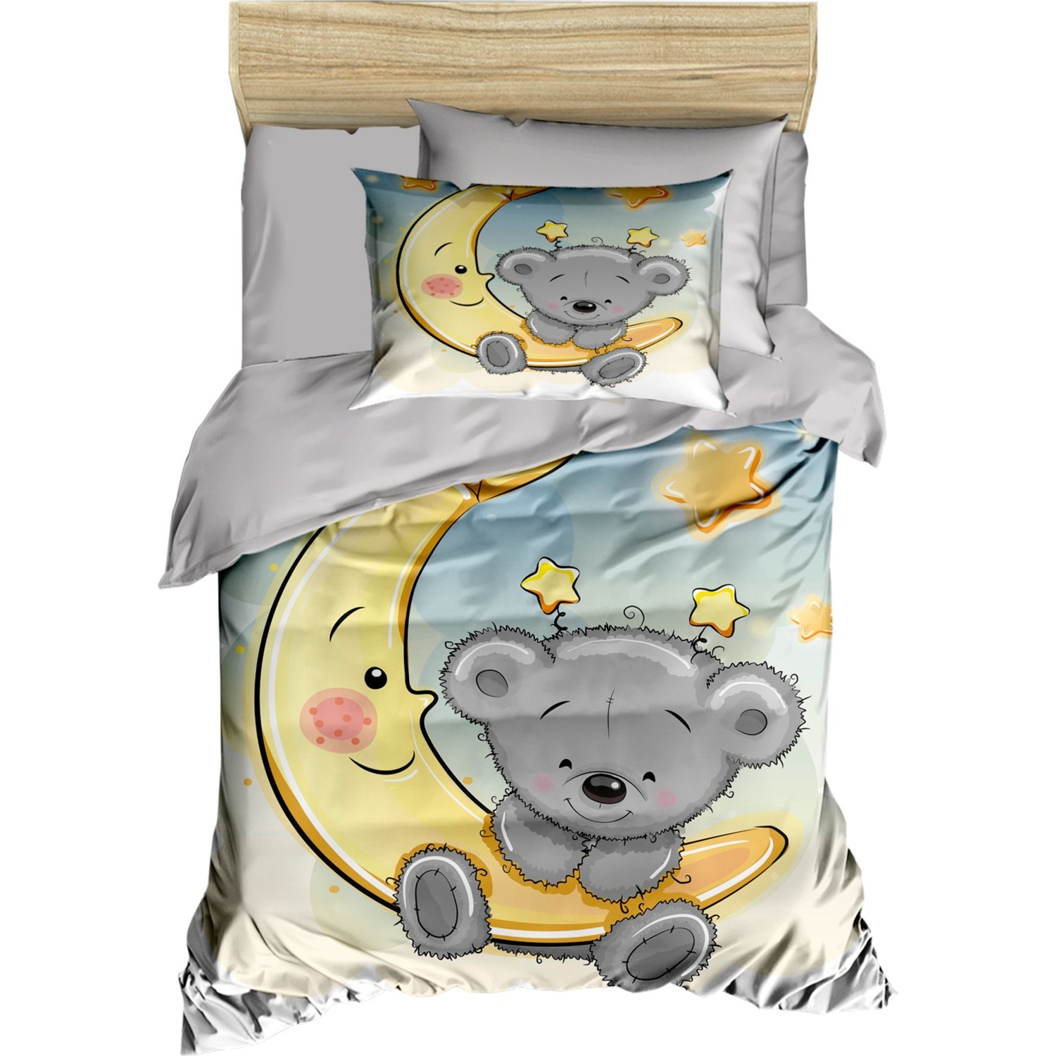 Mira Home Yenidoğan Kız  Erkek Unisex Bebek Nevresim Takımı 3D Pamuklu Aydaki Ayıcık