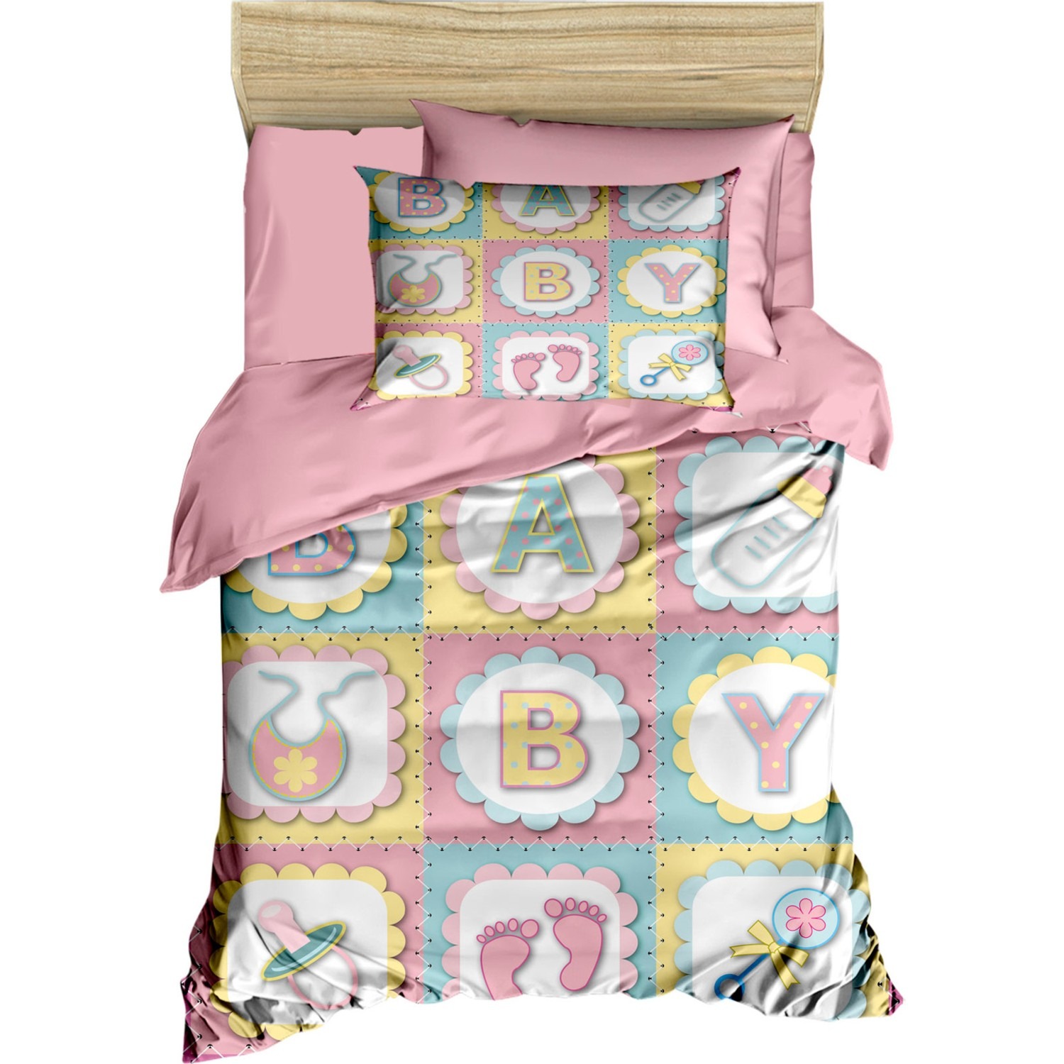 Mira Home Yenidoğan Kız Bebek Nevresim Takımı 3D Pamuklu Letter