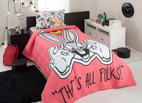 Özdilek Bunny Smile Tek Kişilik Lisanslı Kapitone Nevresim Takımı Kırmızı