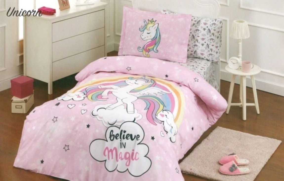 Özdilek Unicorn Pembe Tek Kişilik Nevresim Takı