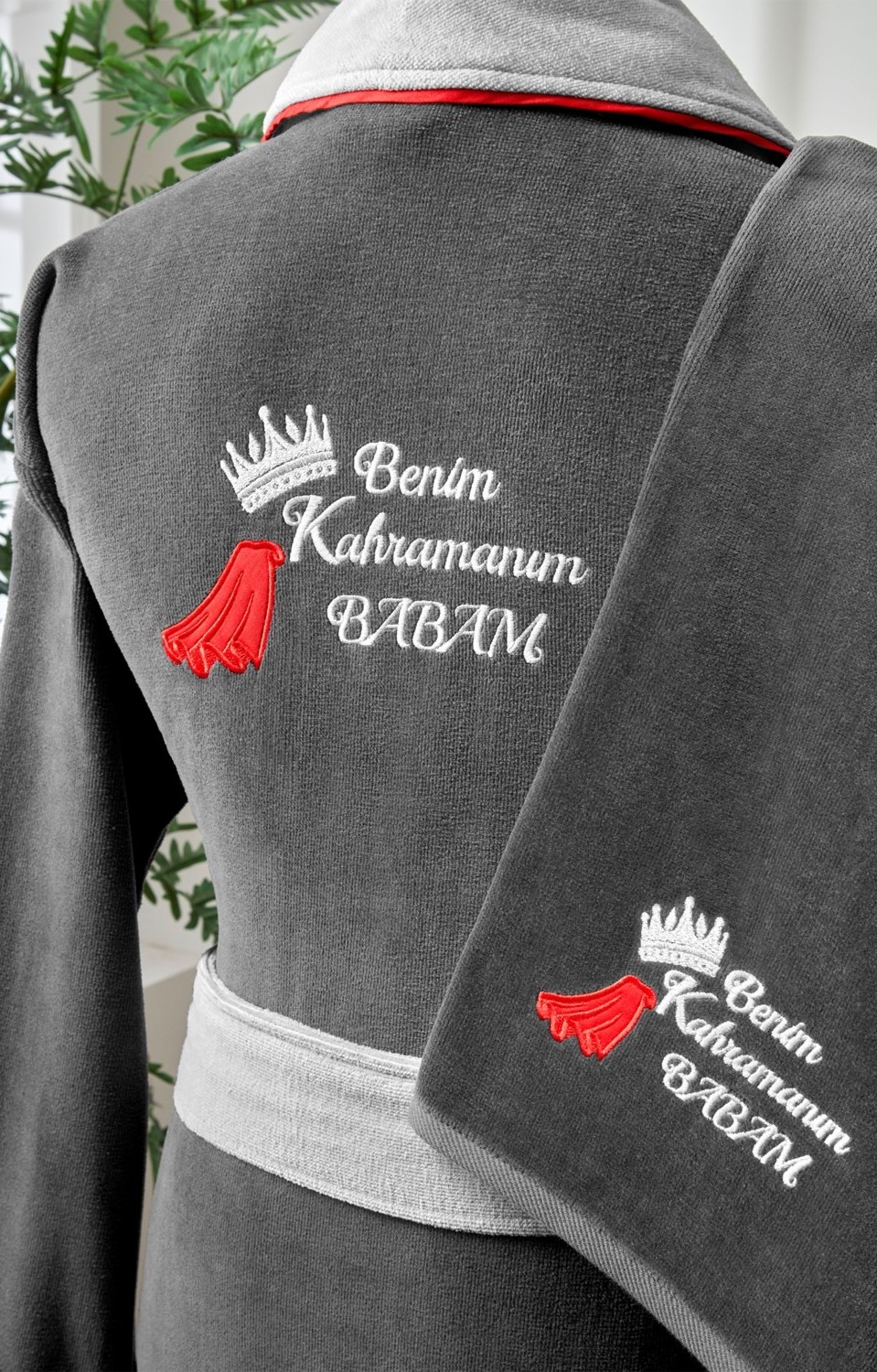 Özdilek Benim Kahraman Babam Nakışlı Kadife Erkek Bornoz Seti