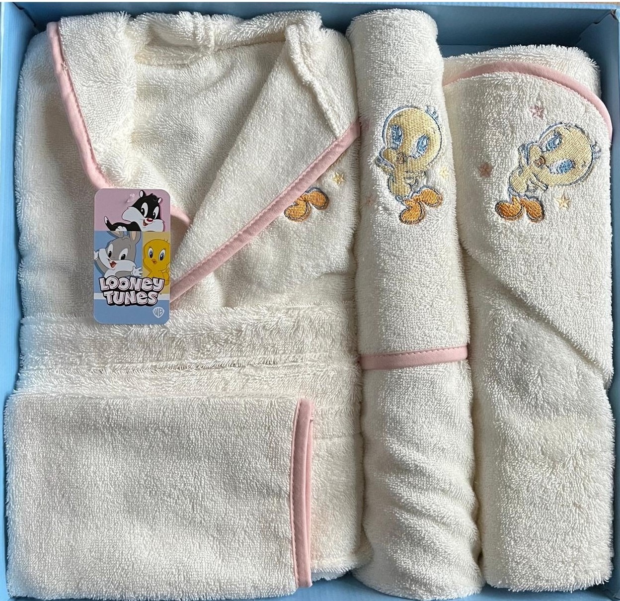Özdilek Tweety Lisanslı Nakışlı Bambu Bebek Bornoz Seti