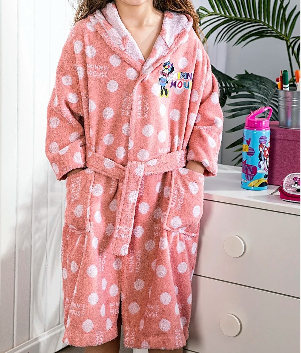 Özdilek Lisanslı Çocuk Havlu Bornoz Seti 1112 Yaş-Minnie Mouse Pembe