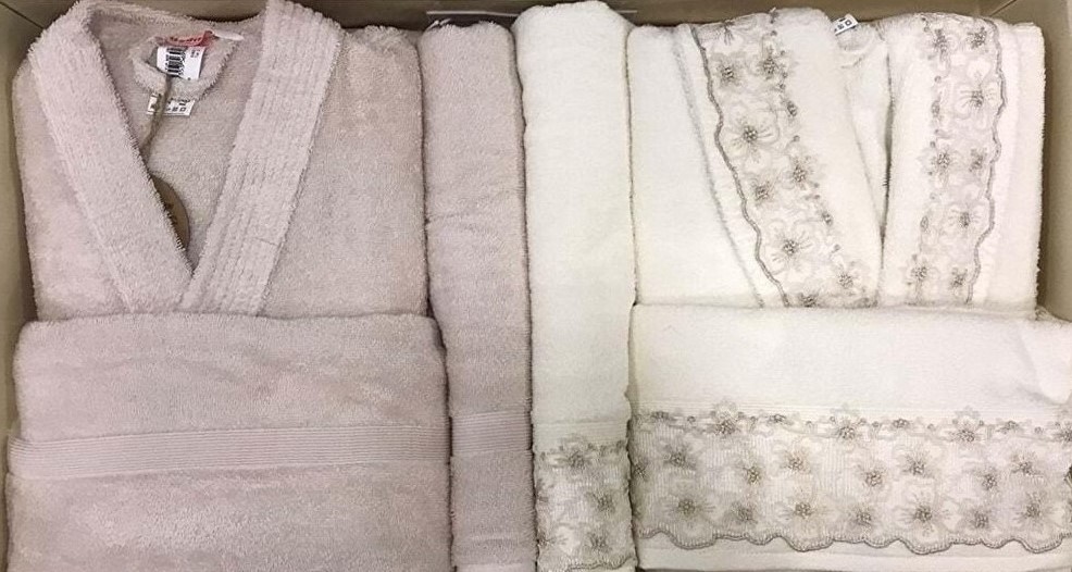 Özdilek Pamuk Aile Bornoz Seti-Begonvil Krem- Bej