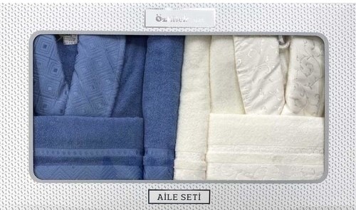 Özdilek Serene Aile Bornoz Seti Krem-Mavi