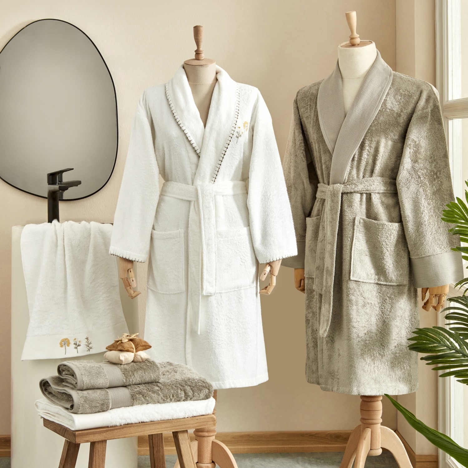 Karaca Home Flory Bambu 6 Parça Aile Banyo Seti Mint-Offwhite